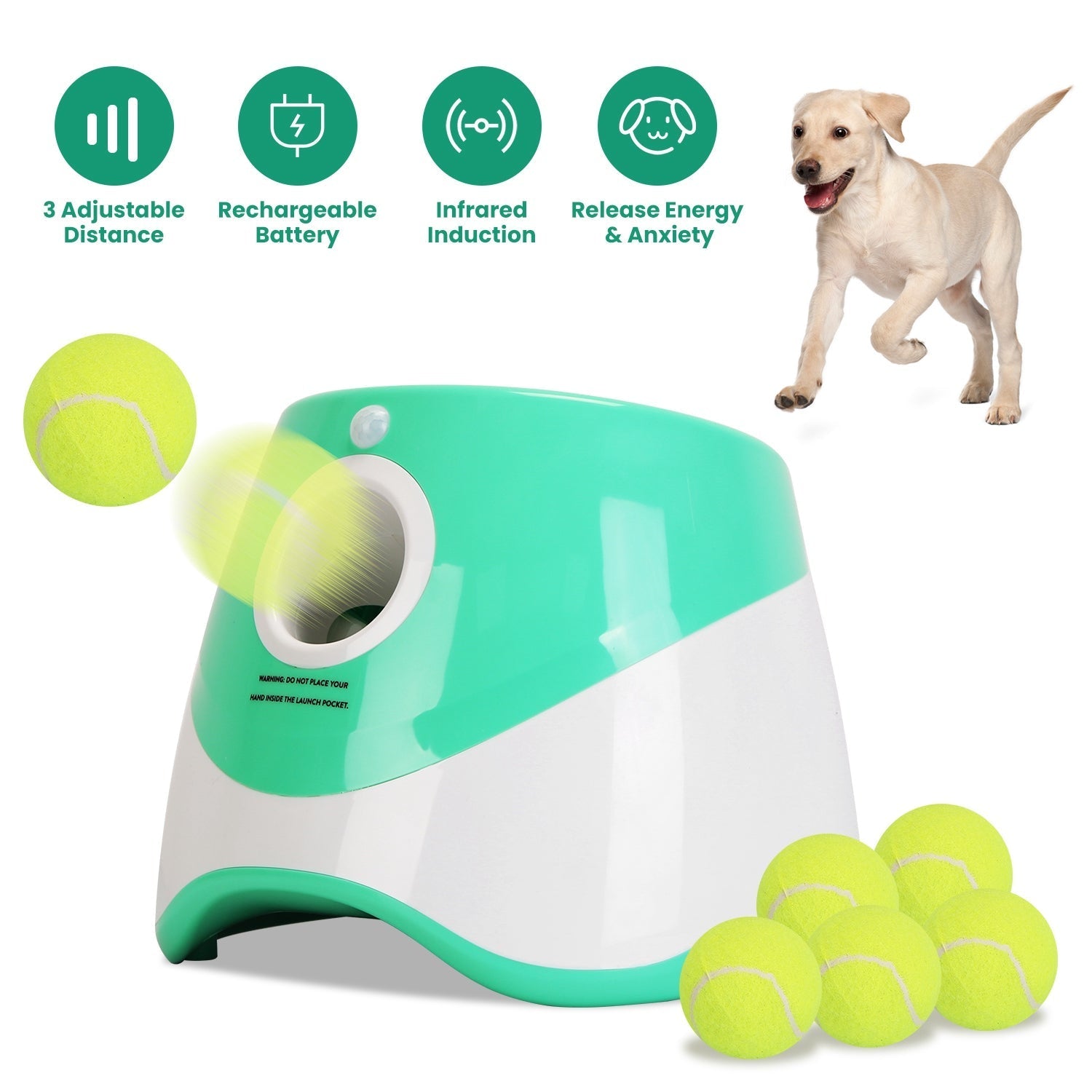 Automatic Ball Launcher — Includes 6 Tennis Balls