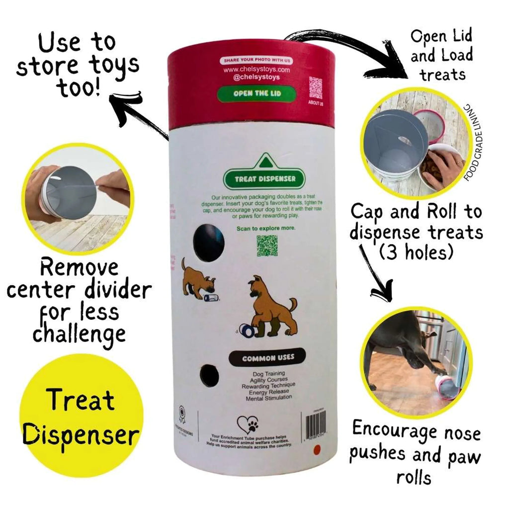 3-in-1 Enrichment Tube — Tug, Treat Dispenser & Snuffle Ball