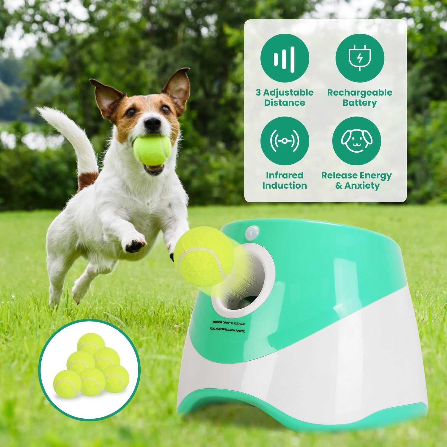 Automatic Ball Launcher — Includes 6 Tennis Balls