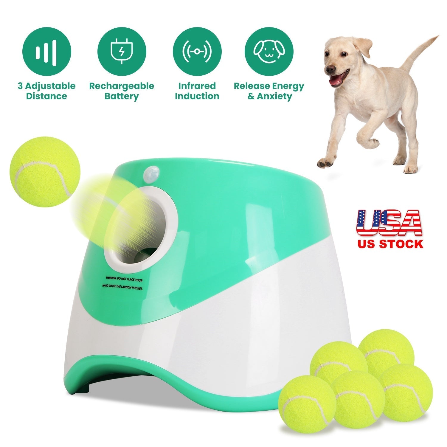 Automatic Ball Launcher — Includes 6 Tennis Balls
